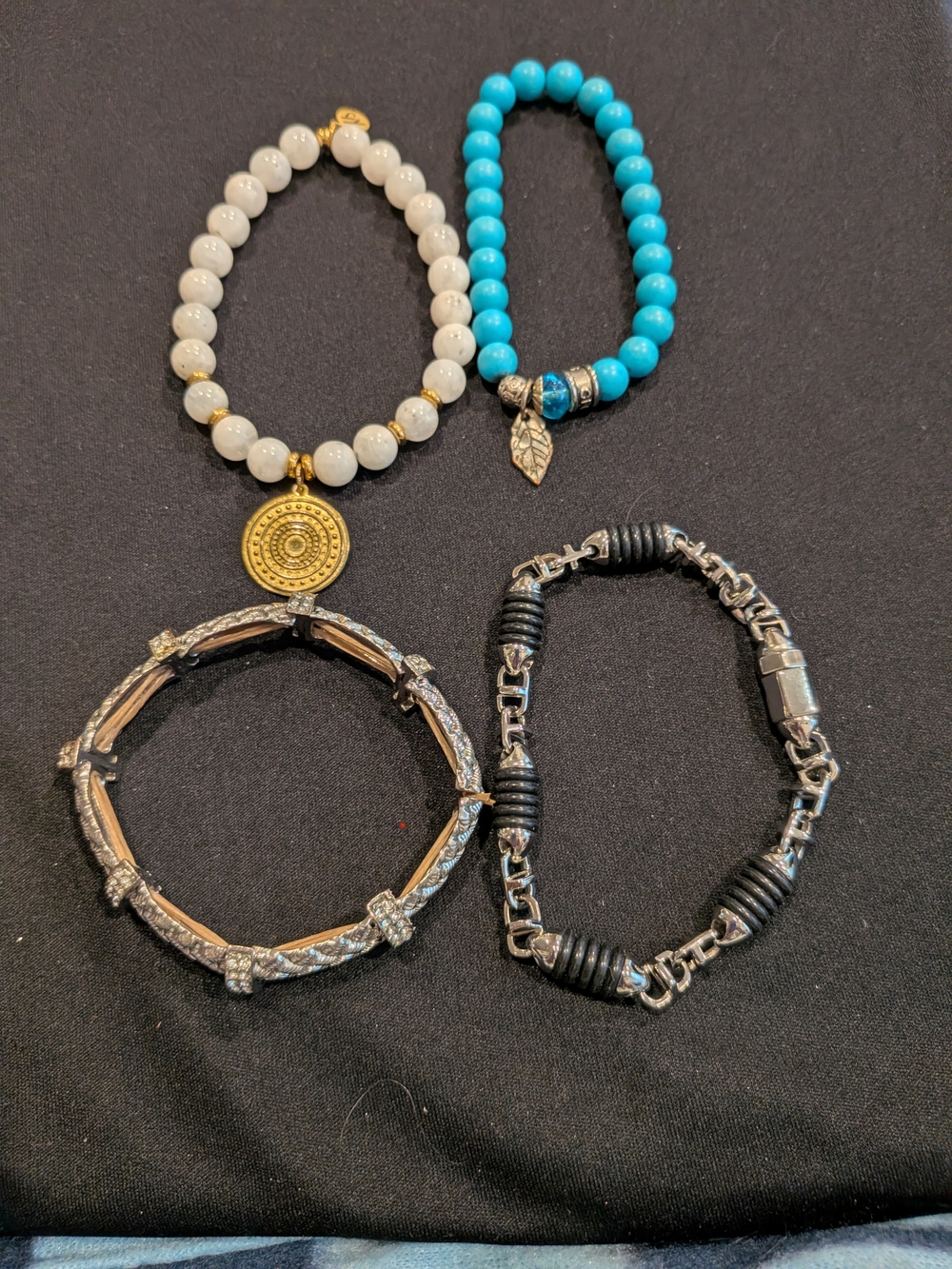 Turquoise and White Beaded Charm Bracelets Set Of 4
